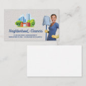 Cleaning | Maid Holding Mop | City Buildings Visitenkarte (Vorne/Hinten)