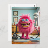 Cleaning monster happy with its vacuum cleaner postkarte (Vorne/Hinten)