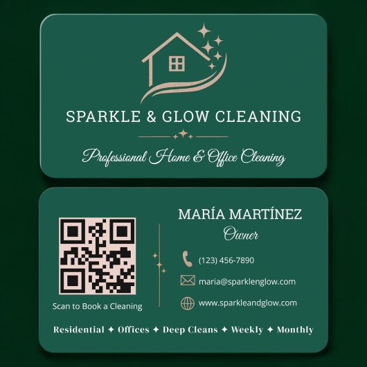 Cleaning Service Green QR Code Professional Visitenkarte