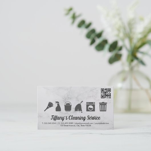 Cleaning Service Icons | qr code Visitenkarte (Stehend Vorderseite)