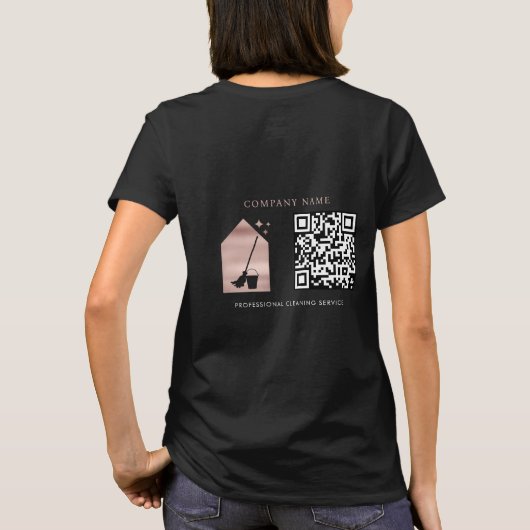 Cleaning Service Rose Gold Logo QR Code Black T-Shirt (Rückseite)