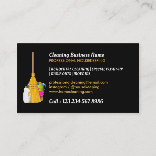 Cleaning Service Standard Black Visitenkarte (Vorderseite)