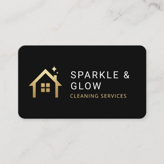 Cleaning Services Black Gold QR Code Professional Visitenkarte (Vorderseite)