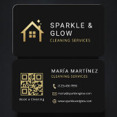Cleaning Services Black Gold QR Code Professional Visitenkarte