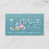 Cleaning Services - Elegant Floral Teal and Pink Visitenkarte (Vorderseite)