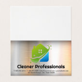 Cleaning Services House Logo | Metal Background Visitenkarten (Außenseite Aufgefaltet)