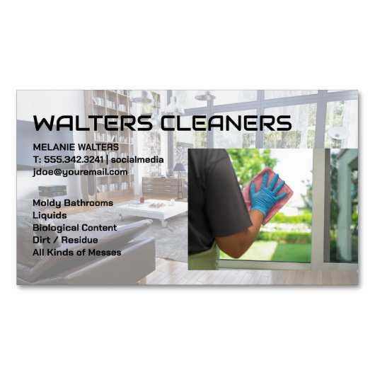 Cleaning Services Logo | Maid Washing Window Magnetische Visitenkarte (Vorderseite)