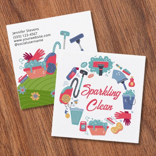 Cleaning Supplies Housekeeping Service Quadratische Visitenkarte