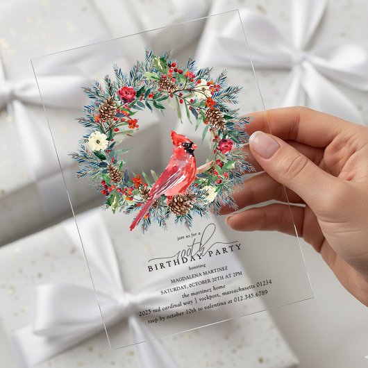 CLEAR ACRYLIC 100th Birthday Party Cardinal Acryleinladungen