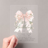 CLEAR ACRYLIC 30th Birthday Pink Bow Rose Floral I Acryleinladungen (Insitu (Handheld))