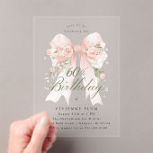 CLEAR ACRYLIC 60th Birthday Pink Bow Rose Floral I Acryleinladungen (Insitu (Handheld))