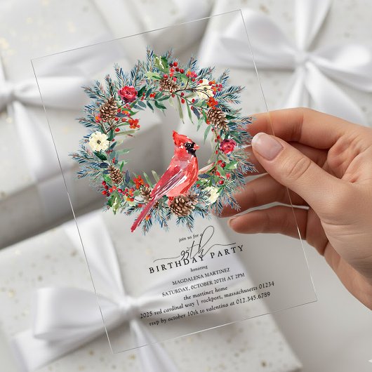 CLEAR ACRYLIC 95th Birthday Party Cardinal Acryleinladungen