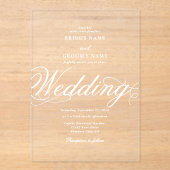 Clear Acrylic Elegant Klasse Luxus White Wedding Acryleinladungen (Vorderseite)