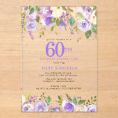CLEAR ACRYLIC Purple Floral 60th Birthday Party Acryleinladungen (Vorderseite)