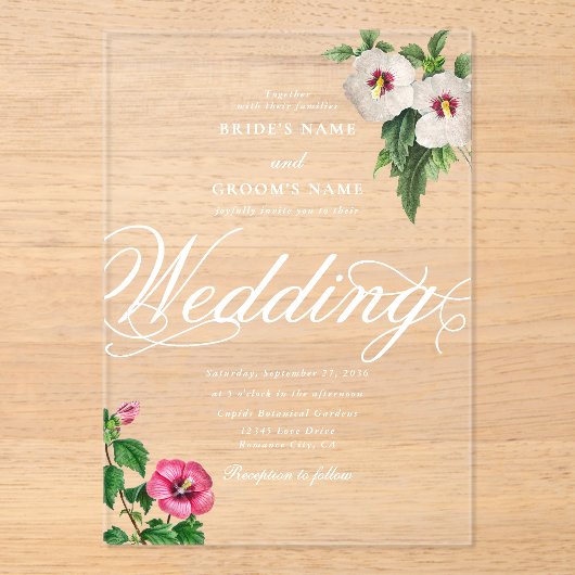 Clear Acrylic Tropical Hibiskus Wedding Acryleinladungen (Vorderseite)