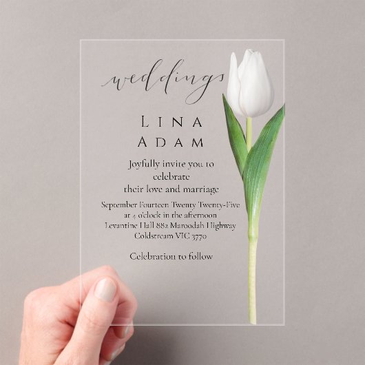 Clear Acrylic Tulip Wedding Invitation Acryleinladungen (Insitu (Handheld))