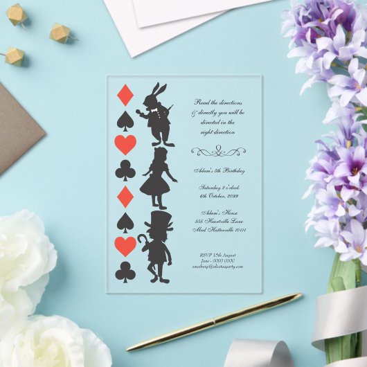 CLEAR Alice in Wonderland Cards Tea Party Birthday Acryleinladungen (In Situ (Hochzeit))