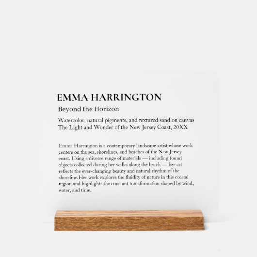 Clear Art Gallery Exhibit Display Plaque Acrylschild (Vorderseite)