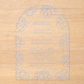 Clear Blue Botanical Wedding Akryllic Einladung (Vorderseite)