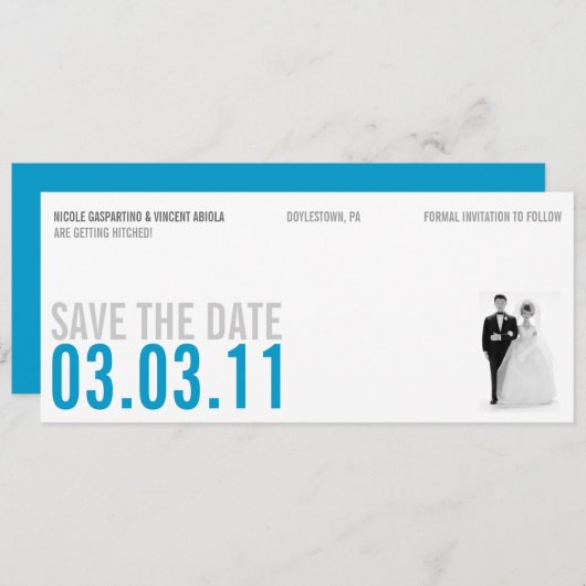 Clear Blue Kitsch Save the Date (Vorne/Hinten)
