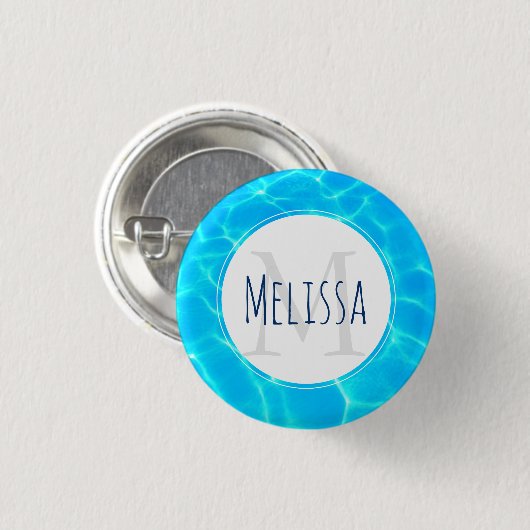 Clear Blue Pool Water Foto Monogram Button (Vorne & Hinten)