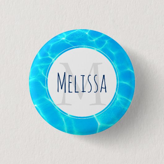 Clear Blue Pool Water Foto Monogram Button (Vorderseite)