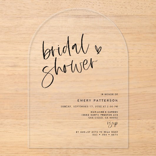 Clear Boho Brautparty Acrylic Party Einladung (Vorderseite)