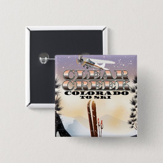 Clear Creek, Colorado Ski Poster. Button (Vorne & Hinten)