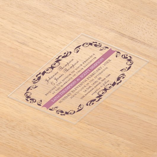 CLEAR Elegant Victorian Filigree White Wedding Acryleinladungen (Ablage )