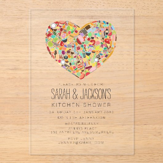 CLEAR Food Heart Kitchen Tea Bridal Shower Party Acryleinladungen (Vorderseite)