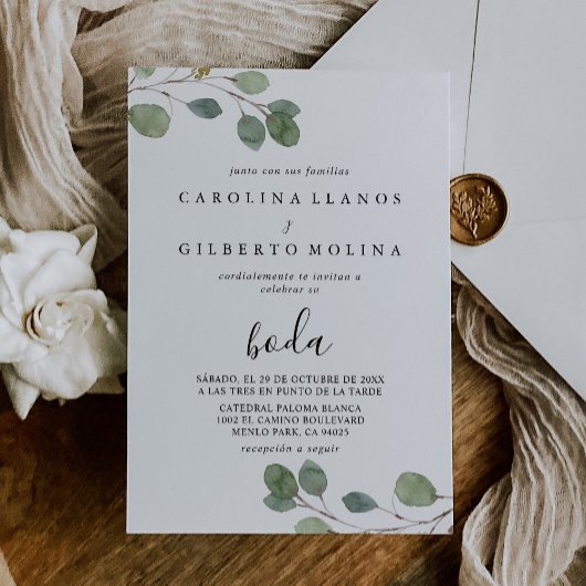Clear Greenery Botanical Eucalyptus Boda Wedding Einladung