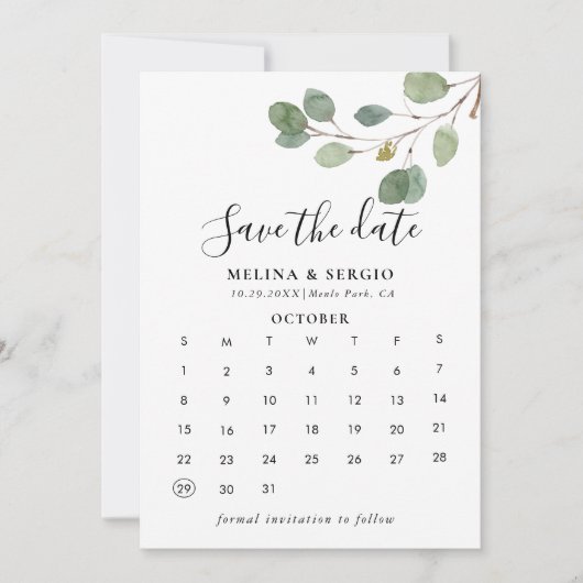 Clear Greenery Botanical Save the Date Calendar (Vorderseite)