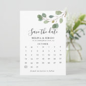 Clear Greenery Botanical Save the Date Calendar (Stehend Vorderseite)