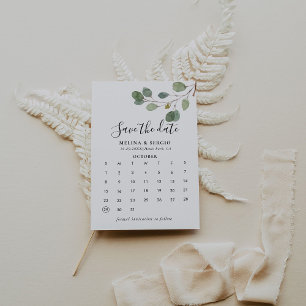 Clear Greenery Botanical Save the Date Calendar