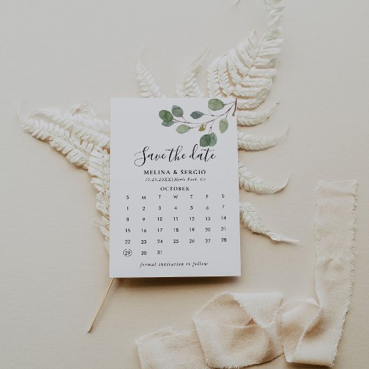 Clear Greenery Botanical Save the Date Calendar