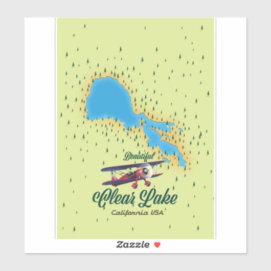 Clear Lake California USA Map Aufkleber (Blatt)