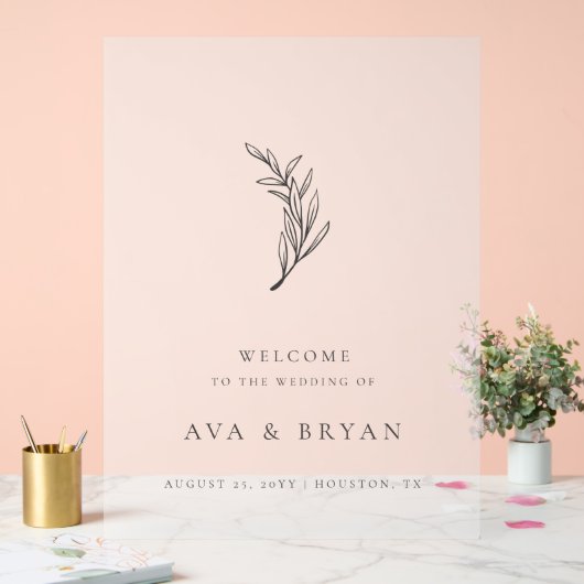 Clear Minimalistic Botanical Wedding Welcome Sign Acrylschild (Hochzeit)