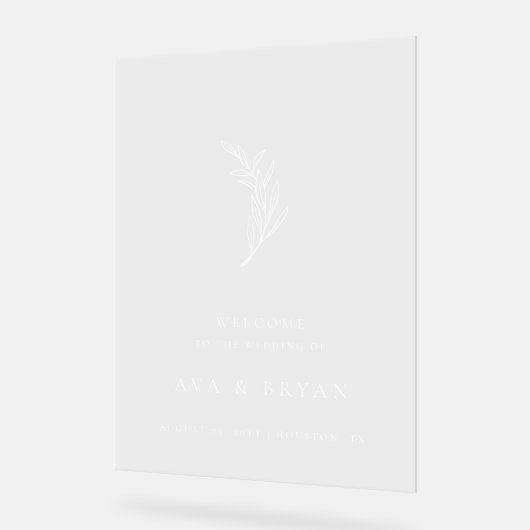 Clear Minimalistisch Olive Branch Wedding Welcome Acrylschild (Winkel)