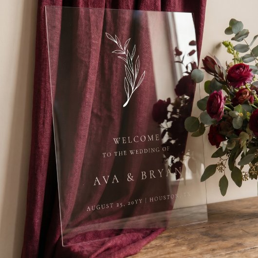 Clear Minimalistisch Olive Branch Wedding Welcome  Acrylschild
