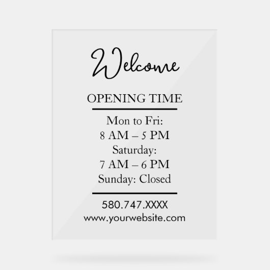 Clear Modern Small Business Hours Display Acrylschild (Vorderseite)