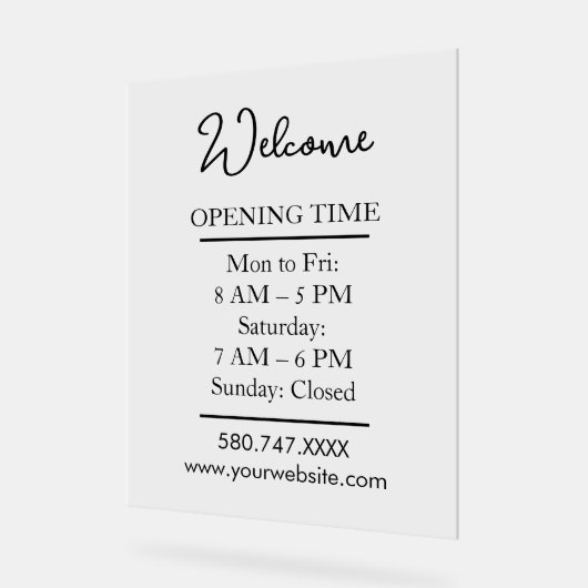 Clear Modern Small Business Hours Display Acrylschild (Winkel)