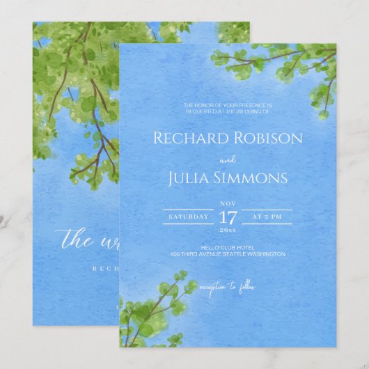 CLEAR Wedding Invitation / Aquarellbaum Save The Date (Vorne/Hinten)