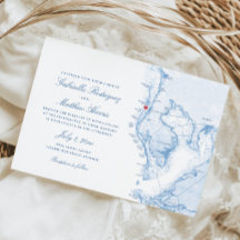 Clearwater Beach FL Elegant Blue Map Wedding