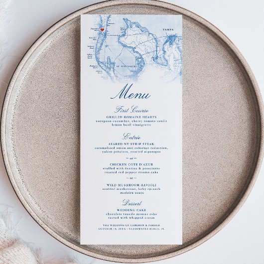 Clearwater Beach FL Map Elegant Navy Blue Wedding Menükarte