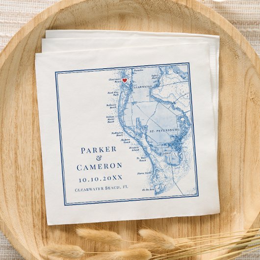 Clearwater Beach FL Map Elegant Navy Blue Wedding Serviette