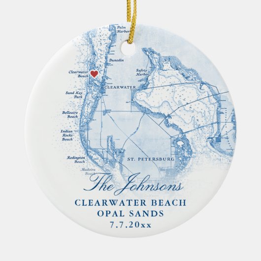 Clearwater Beach FL Map Neueste Weihnachten Keramik Ornament (Vorne)
