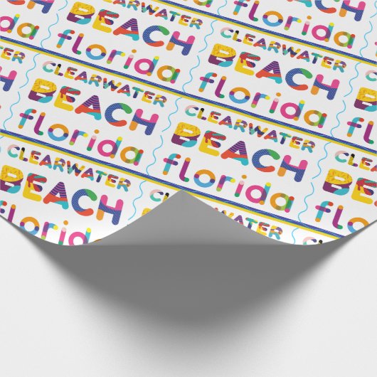 Clearwater Beach, Florida. Farbiges Textmuster Geschenkpapier (Ecke)