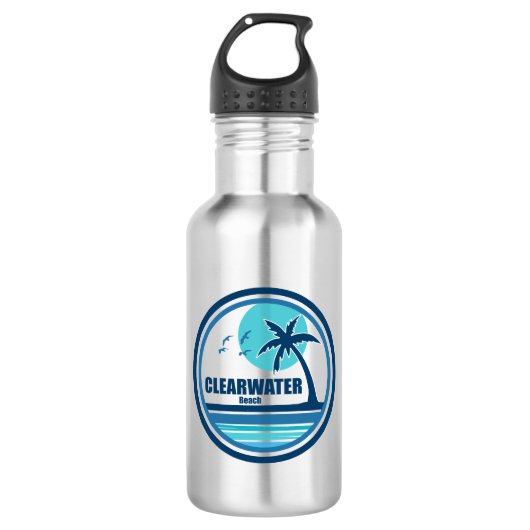 Clearwater Beach Florida Palm Tree Birds Edelstahlflasche (Vorderseite)