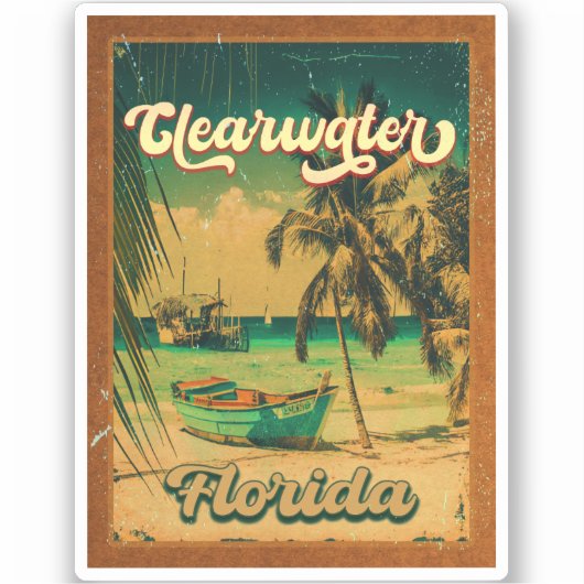 Clearwater Beach Florida Palm Tree Souvenirs 60er Aufkleber (Vorderseite)