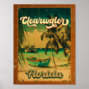 Clearwater Beach Florida Palm Tree Souvenirs 60er Poster